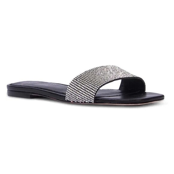 BLACK Suede Studio Women's Slides "Alexandra" Sandals Flats Stones - Picture 1 of 8